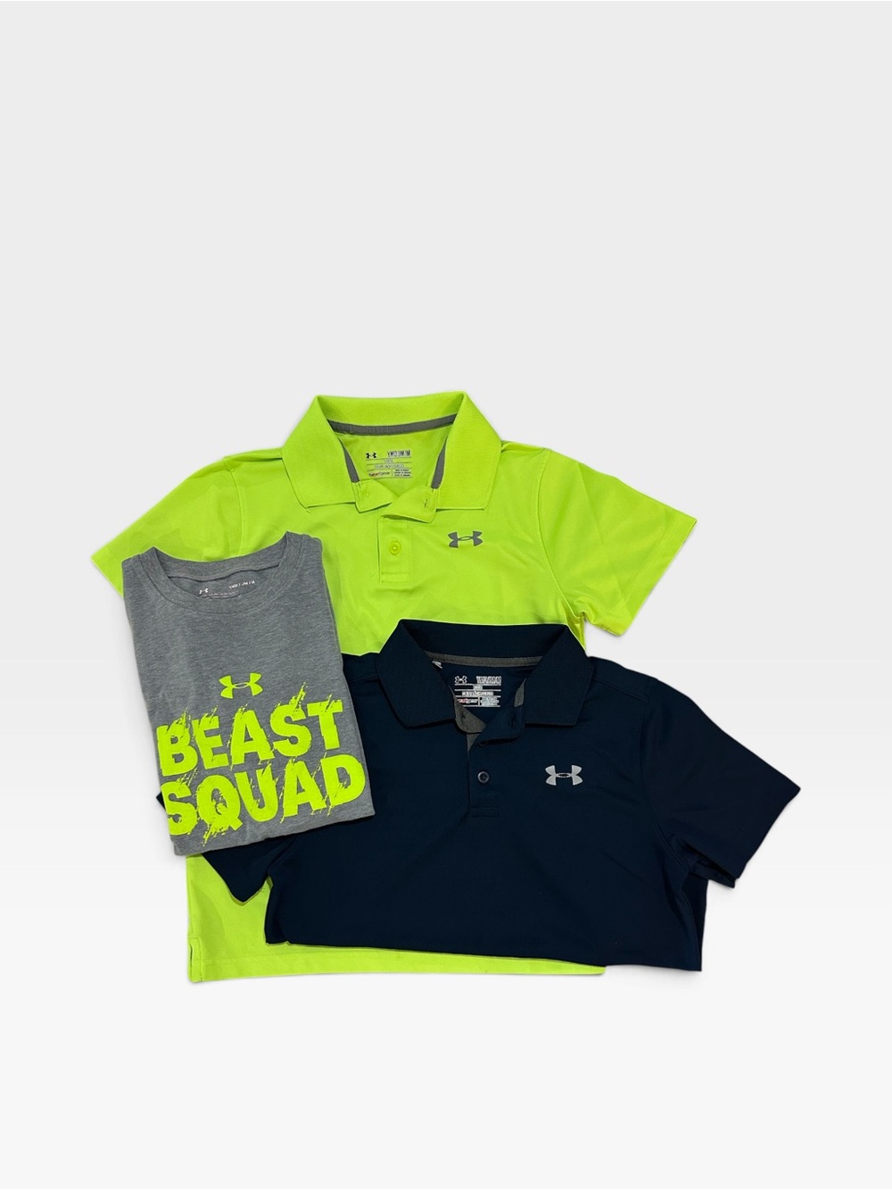 Bundle of 3 UA shirts. Featuring Navy Blue Polo.